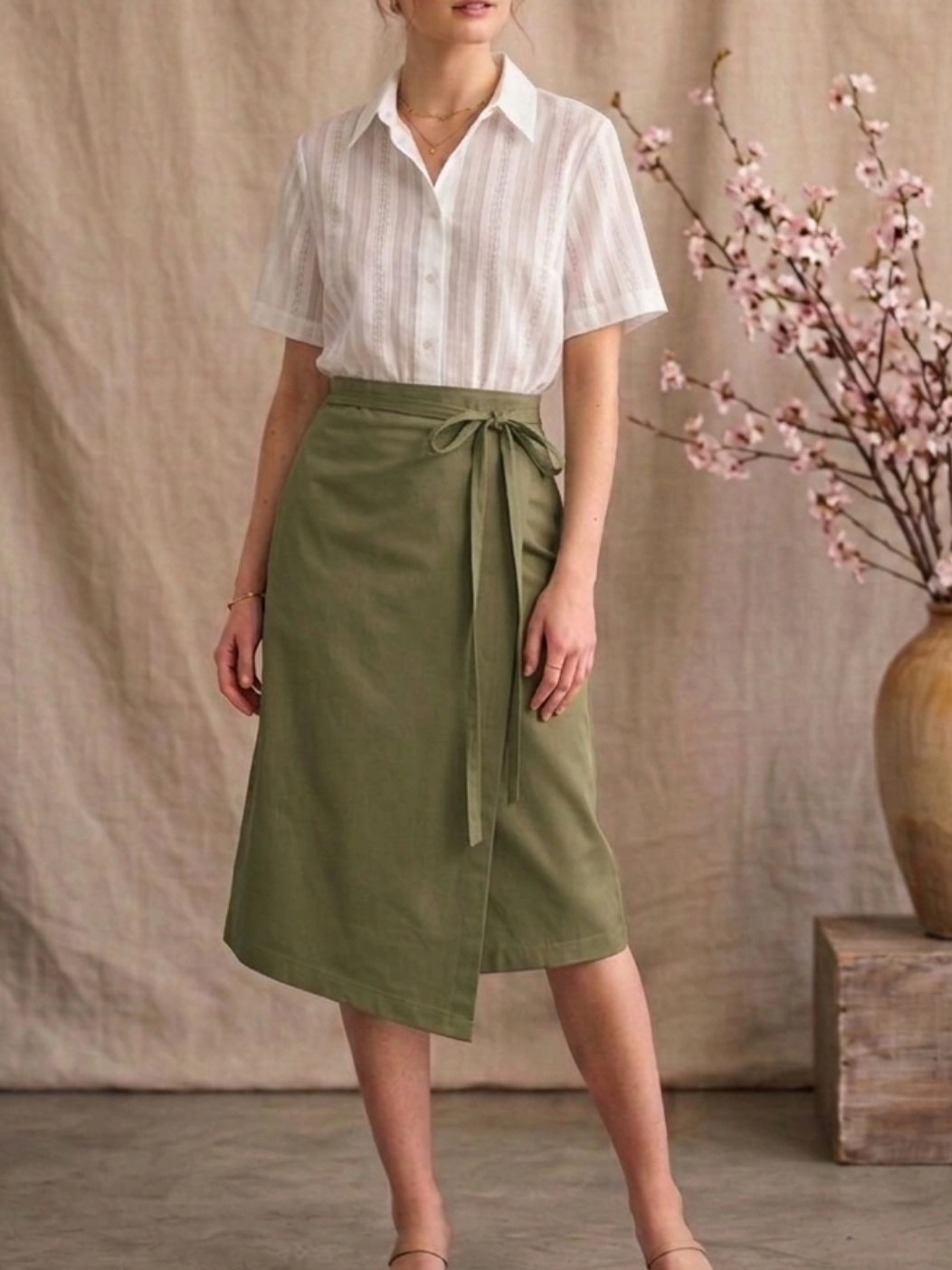 Gonna Nina midi in cotone a portafoglio