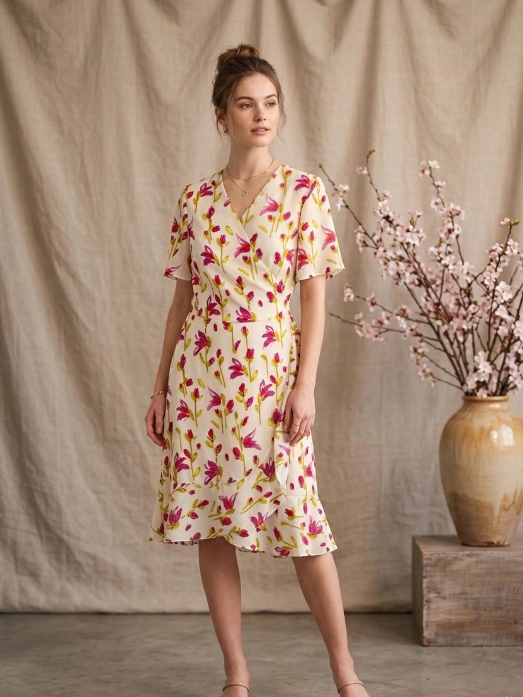 Abito Pamplona midi scollo V incrociato