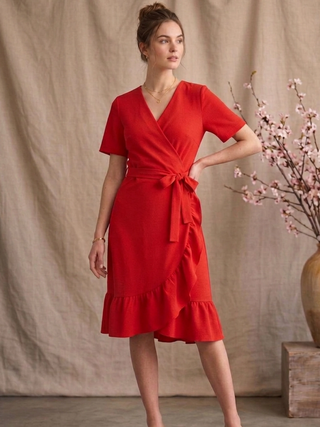 Abito Pamplona midi scollo V incrociato